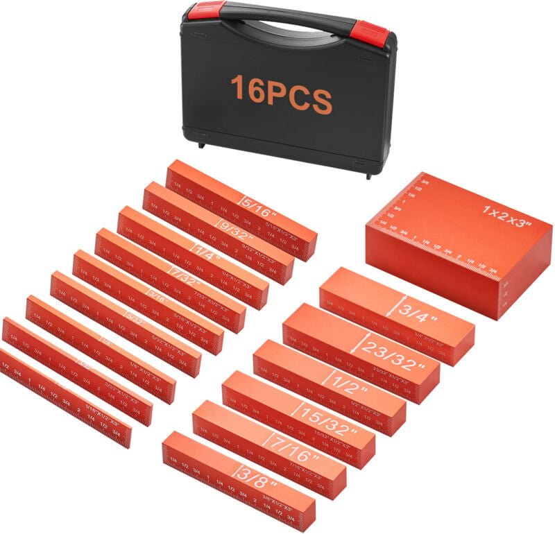 Mophorn Einstellblöcke, Holzbearbeitungswerkzeuge, 16-teiliger Präzisions-Höhenmessblocksatz, Aluminium-Einstellstangen ...