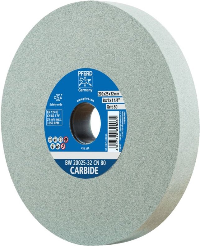 Schleifbockscheibe ø 200x25 mm Bohrung-Ø 32 mm SiC120 für harte Materialien z.B. Hartmetall - Pferd