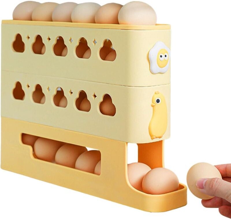 Thumbnail - Eierbehälter für den Kühlschrank – Automatischer Eier-Organizer für den Kühlschrank Wiederverwendbares 3-stöckiges Table...