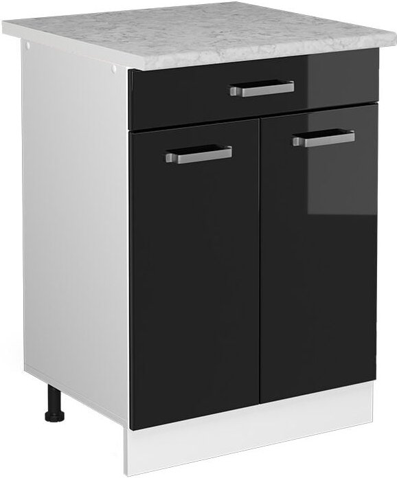 Unterschrank R-Line, Schwarz Hochglanz, 60 cm mit Schubladen, Vicco
