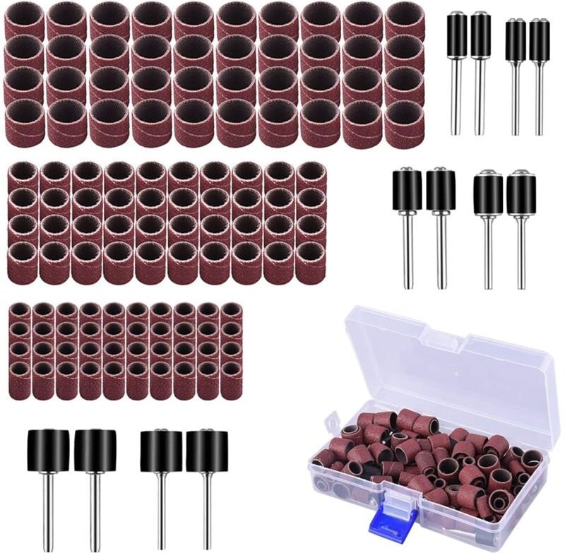 Thumbnail - Aluminiumoxid-Schleiftrommel-Set mit Gratis-Box, einschließlich 120-teiliger Schleifhülsen für Trommelschleifer und 12-t...