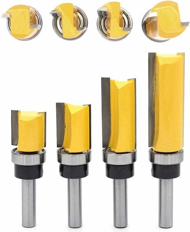 4Pcs Finishing Muster Router Bit Set 8mm Schaft Flush Trim Bit Holzbearbeitung Fräser