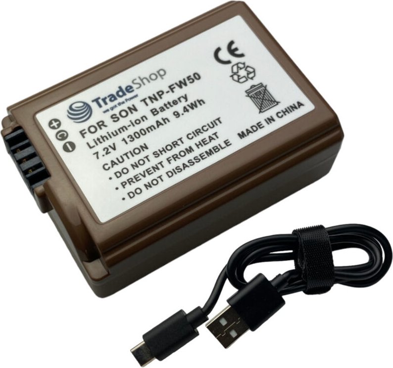 Trade-shop - Li-Ion Kamera-Akku 7,2V 1300mAh + Typ-C Ladekabel für Sony Alpha NEX-C3DP NEX-C3DS NEX-C3KB NEX-C3YB NEX-5R...