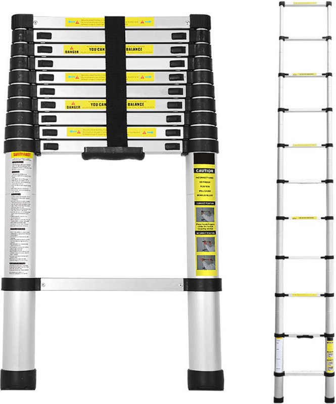Teleskopleiter Ausziehleiter Klappleiter Stabil Aluminium Stehleiter bis 150kg 3.2m Silber ohne haken - Tolletour