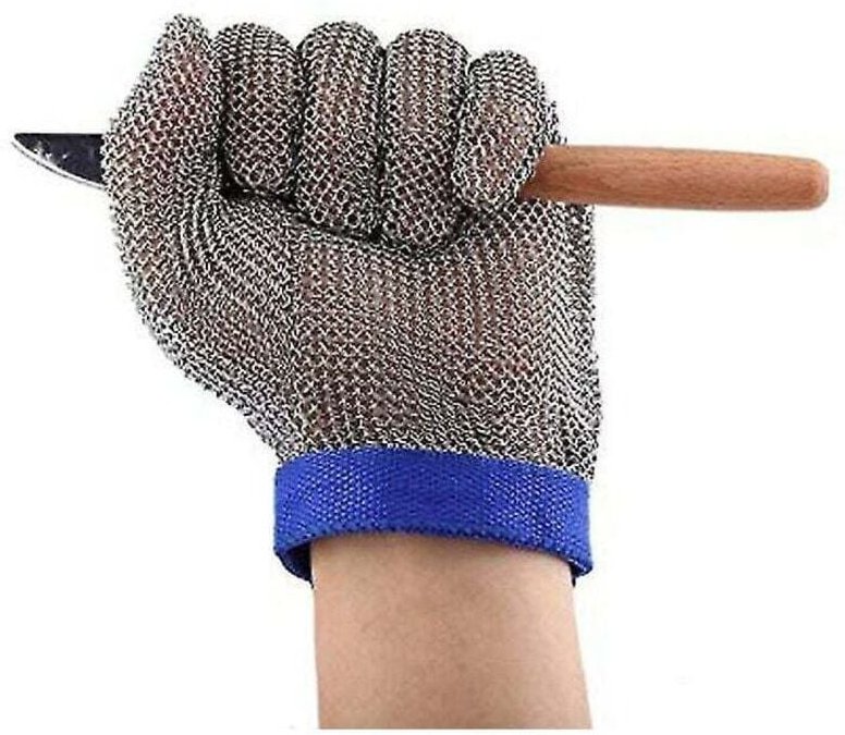 Schnittfeste Handschuhe, Schutzhandschuhe aus Edelstahl zum Austernöffnen und Fleischschneiden (1 Stück, blau)