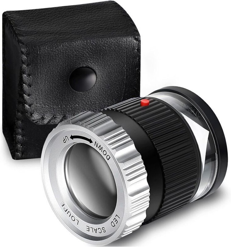 30-fache Lupe (schwarz), LED-beleuchtete Lupe, UV-beleuchtete Lupe, einstellbare Brennweite, faltbare Schmucklupe für Te...