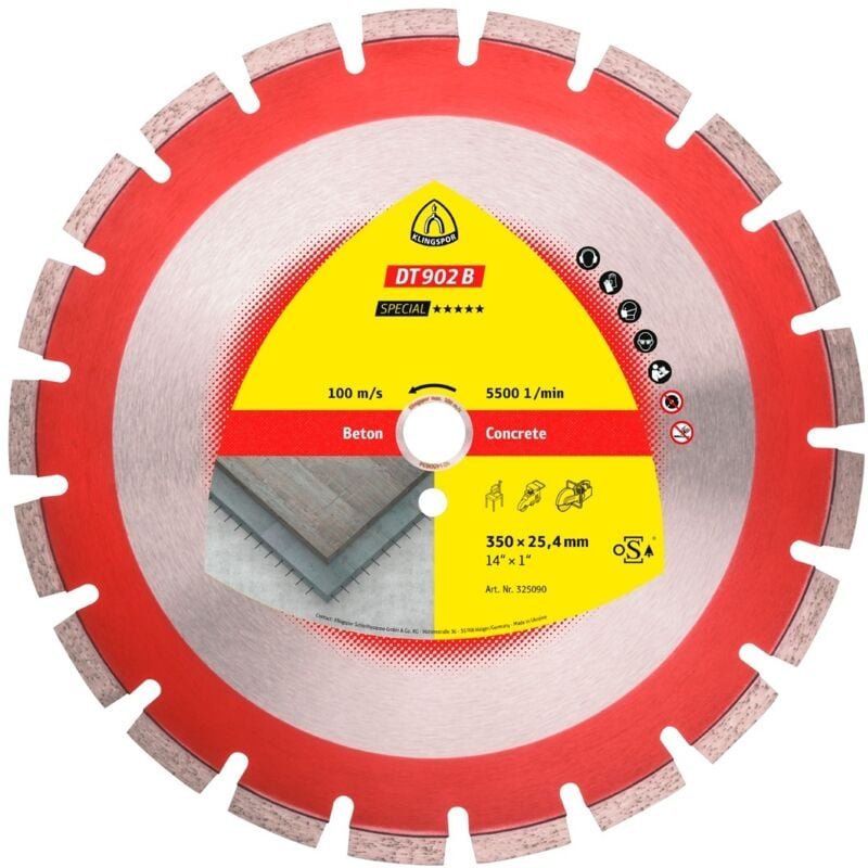 Thumbnail - Klingspor DT 902 B Diamanttrennscheiben, 450 x 3,7 x 25,4 mm 26 Segmente 40 x 3,7 x 11 mm, Weitverzahnt