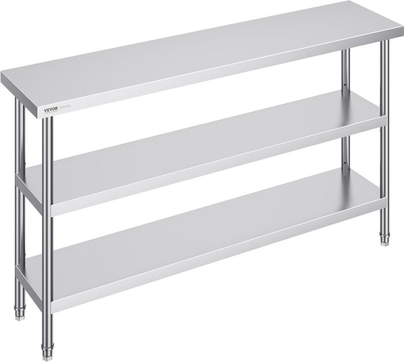 Lebensmittel-Zubereitungstisch aus Edelstahl, gewerblicher Küchenarbeitstisch, mit 2 verstellbaren Unterregalen, Zuberei...