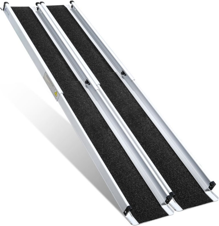 Swanew - Rollstuhlrampe Auffahrrampe für Rollstühle Rollatoren 213cm, Rollirampe Teleskoprampe Aluminium, Rutschfeste 30...
