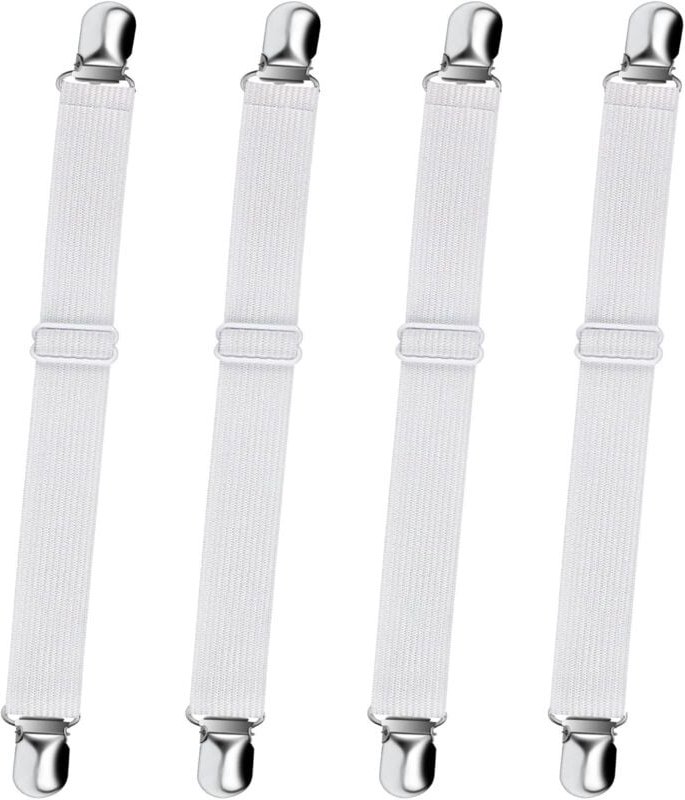 Verstellbarer Spannbettlakenspanner (65 cm bis 200 cm), verstellbarer Haltegurtverschluss für Bettlaken, Sofa, Bügelbret...