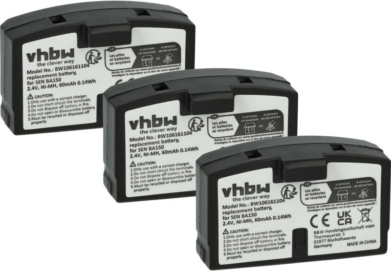 Vhbw - 3x Akku kompatibel mit Sennheiser Set 2500, Set 50 tv, Set 500, Set 250 Wireless Headset Kopfhörer (60 mAh, 2,4 v...