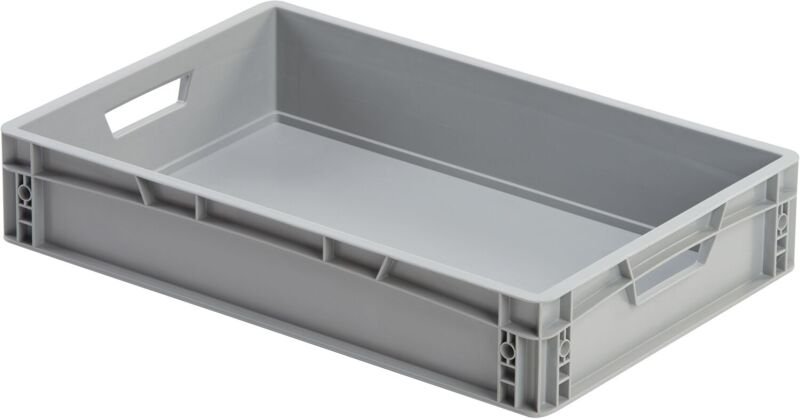 Eurobox 60x40x12 in Grau - Aufbewahrungsbox ohne Deckel mit Griffe bis 20kg belastbar, Polypropylen