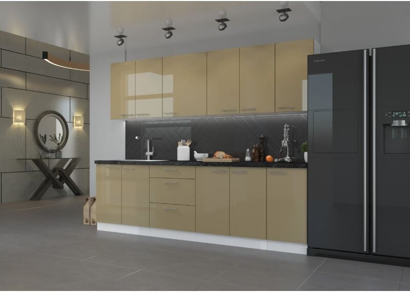 Küchenmöbel-Set Vivonne 260 cm Küchenzeile mit Hängeschränke Cappuccino - Furnix