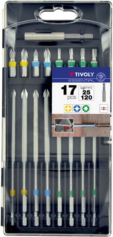 Box mit 17 Schraubbits L25 und L120 mm - Tivoly