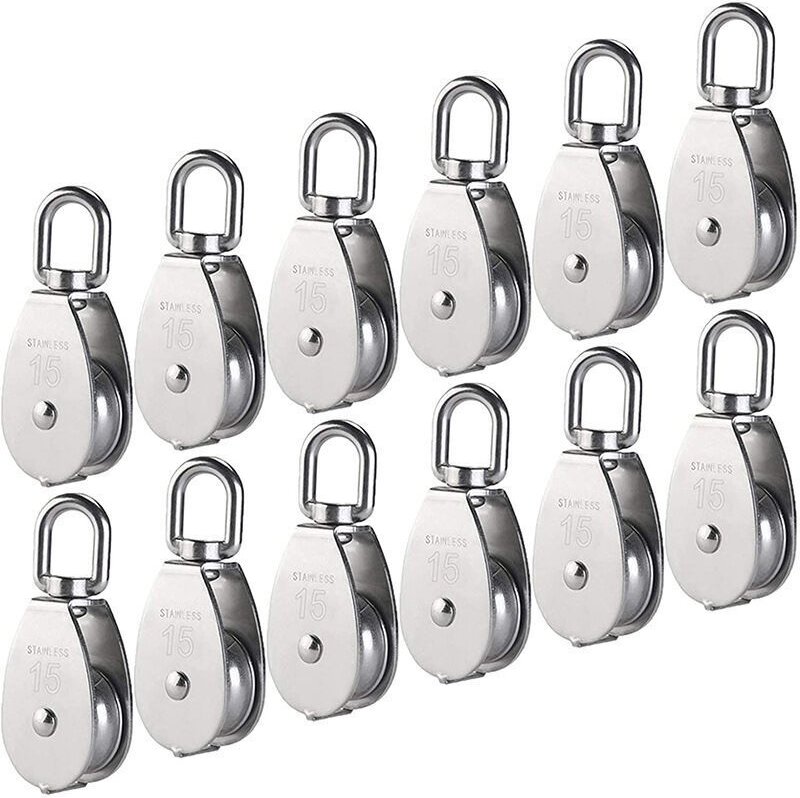 M15 Einzelrolle aus 304 Edelstahl, 15 mm Einzelrolle, Blockrolle, Kran-Drehhaken, glattes Drahtseil, Kabelbelastung 77 l...