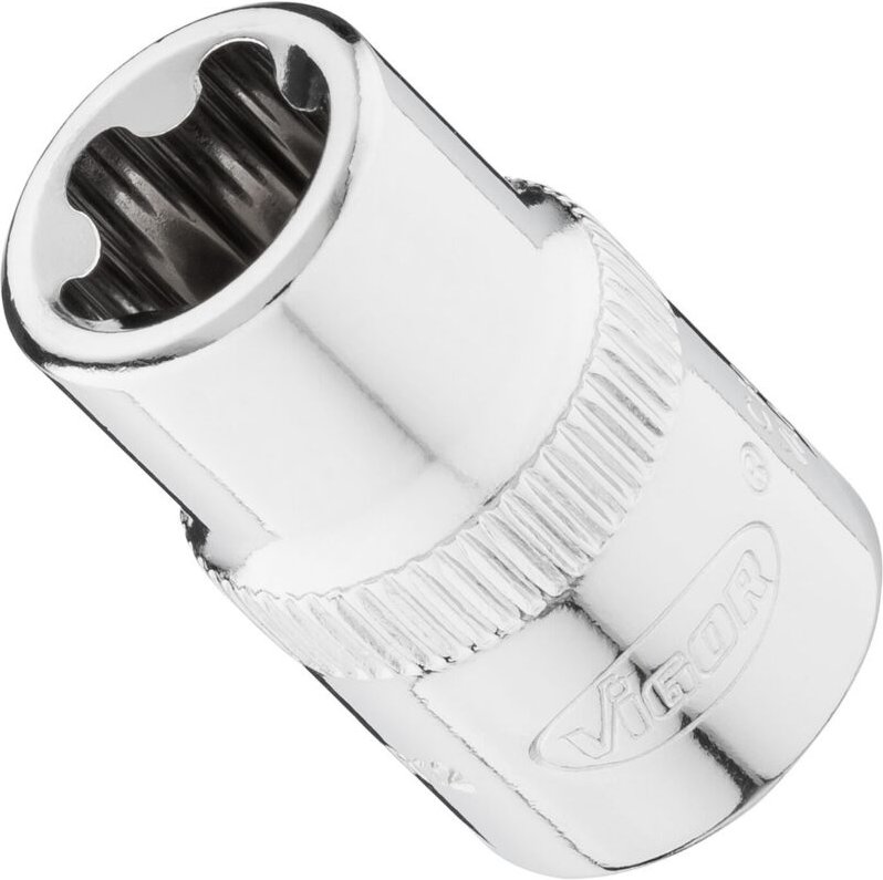 VIGOR Steckschlüsseleinsatz, 3/8 (10 mm) Vierkant hohl, Außenprofil mit 5 abgerundeten Flanken (TORX-ähnlich), SW E12+