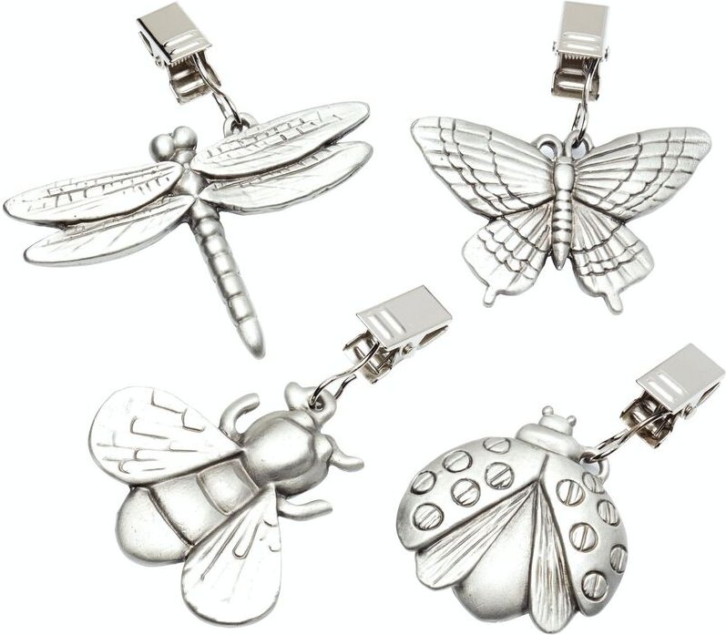 Kitchen Craft Tischtuchgewichte, Tischtuchklammern, Insektendesign, grau, 4 Stk.