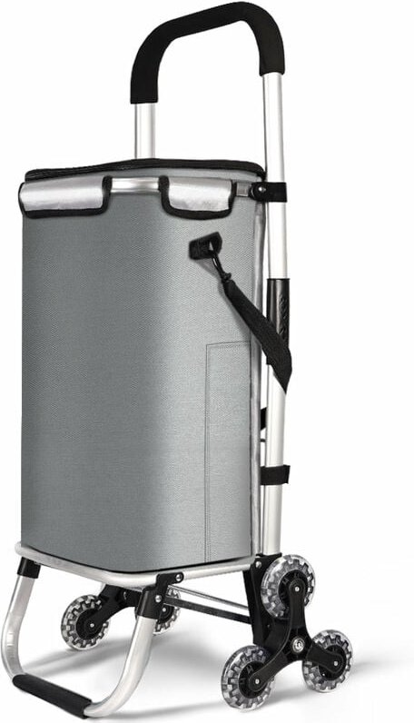 Vounot - Aluminium Einkaufstrolley Treppensteiger, Trolly Einkaufswagen Klappbar, mit 6 Räder und Kühlfach, Wasserdicht,...