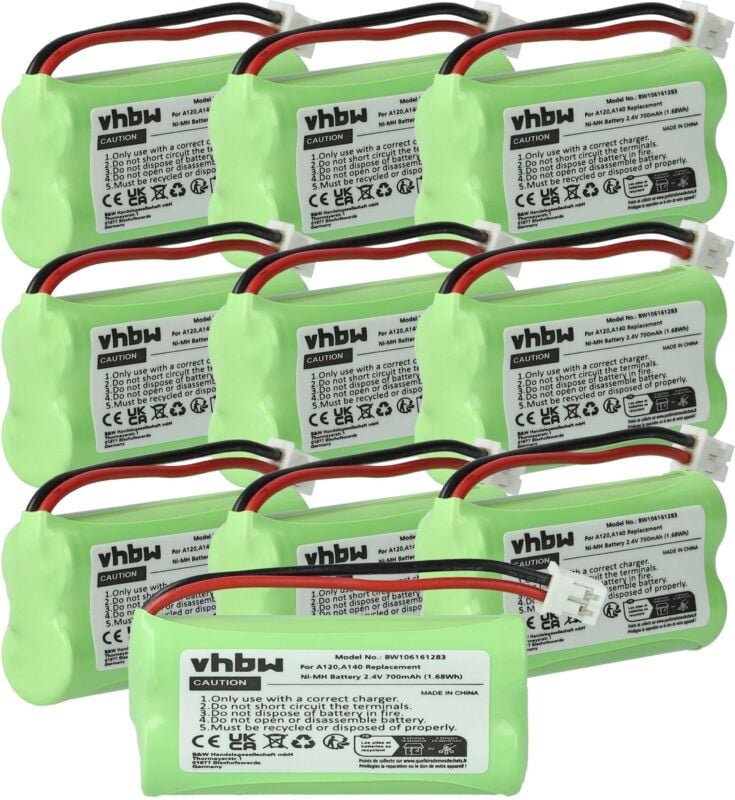 Vhbw - 10x Akku kompatibel mit Siemens Gigaset A245 weib, A260 duo, A260 trio, A260, A26, A265 schnurlos Festnetz Telefo...