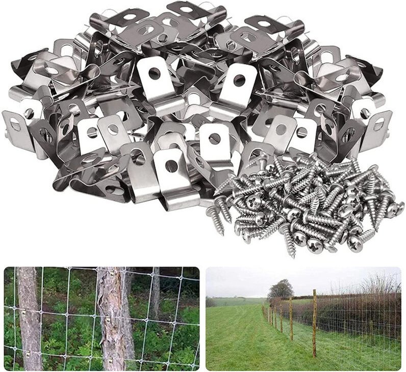 Lot de 100 Pinces de Fixation pour Fil de Clôture Clips de Fil en Acier Inoxydable Clips de Câble Serre-Câble Clips de C...