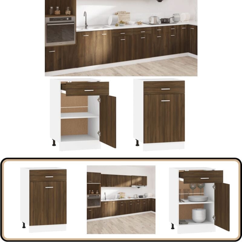 Unterschrank mit Schublade Braun Eiche-Optik 50x46x81,5 cm - Küchenmöbel - Unterbauküche - Schubladen - Holzküche - Essz...