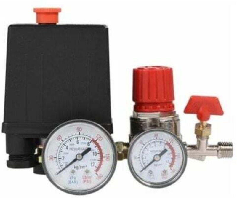 Luftkompressor-Druckschalter, Druckventilschalter, Luftkompressor mit Regler-Manometer (Kunststoff-Manometer) - Ahlsen