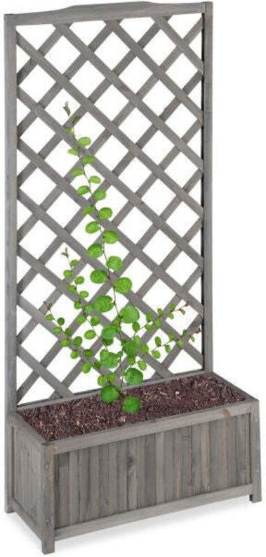 Grey planter box with trellis