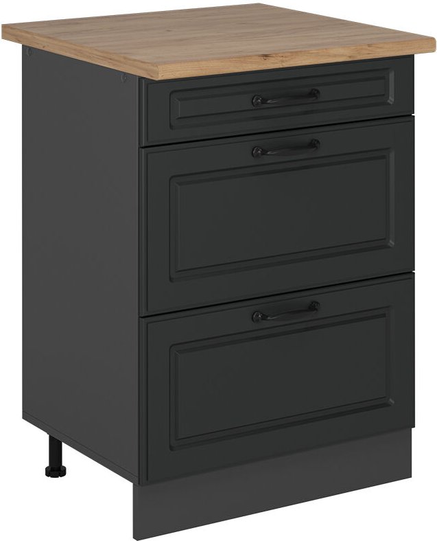 Vicco - Küchenunterschrank R-Line, Anthrazit Landhaus, 60 cm mit Schubladen, ap Eiche