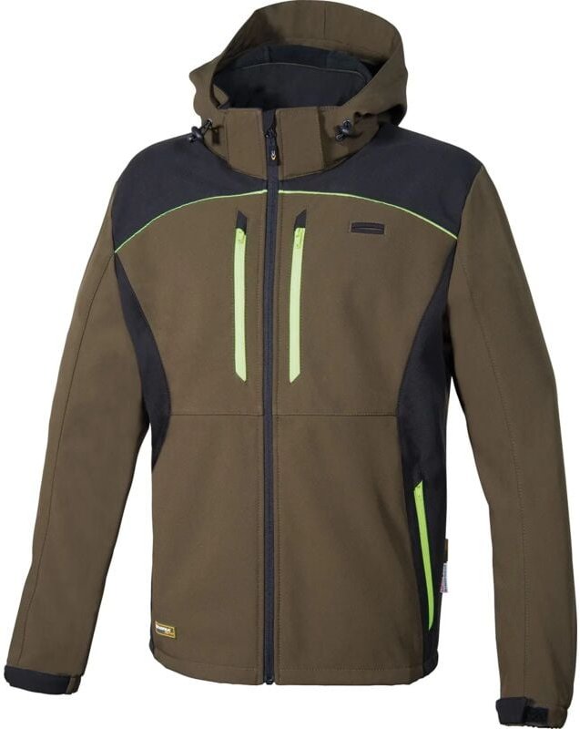 Thumbnail - Arbeits-Softshelljacke mit Kapuze KLARBO – Taupe/Schwarz/Limette S – FR (44) – EU (46)