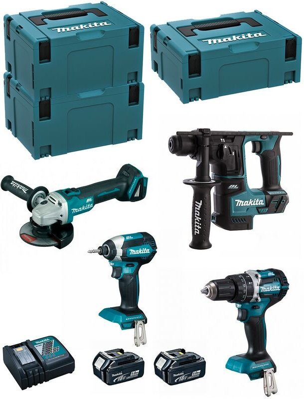 MAKITA Kit MK405RTJ (DHR171 + DHP484 + DTD153 + DGA504 + 2 x 5,0 Ah + DC18RC + MAKPAC 2 + 2 x MAKPAC 3)