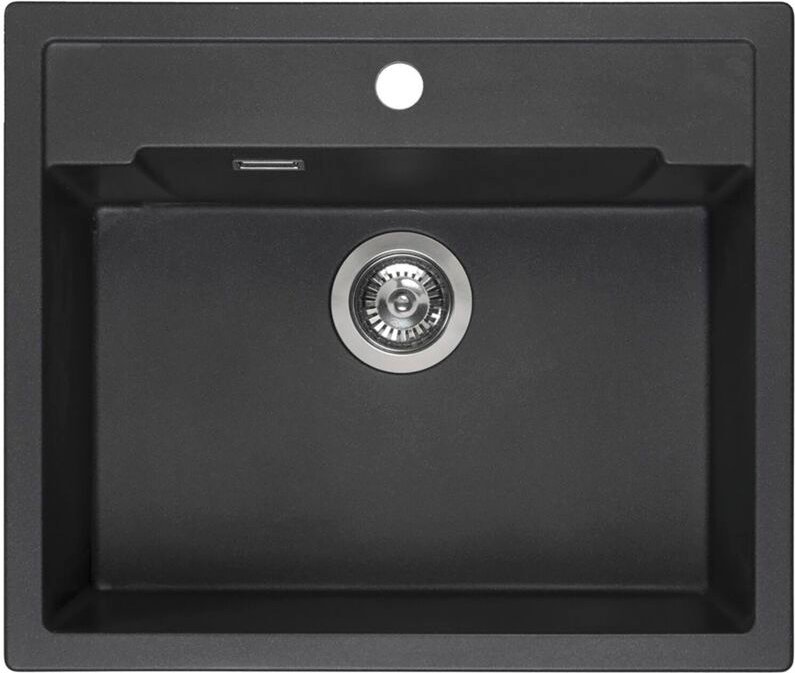 Einbauspüle Amsterdam 54 Black Silvery Granit Einzelbecken 600x510mm, inkl. Siebkorbüberlaufventil - Reginox