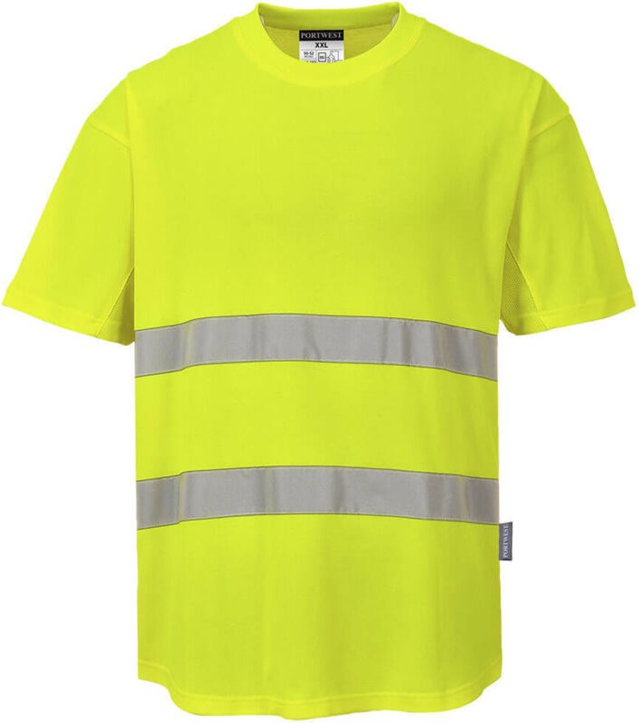 Atmungsaktives T-Shirt mit 2 Streifen HV Gelb L