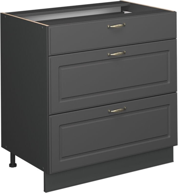 Küchenunterschrank Fame-Line, Anthrazit-Gold Landhaus, 80 cm mit 3 Schubladen, ohne Arbeitsplatte, Vicco