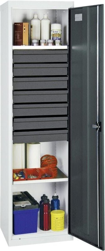 Werkzeug- und Materialschrank Serie 3000 lichtgrau / anthrazitgrau + 7 Schublade 100 mm + 2 Auszugsböden - 3005271 - Stu...