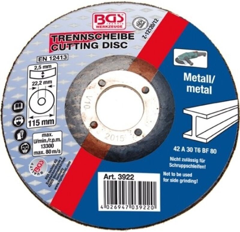 Trennscheibe für Metall Ø 115 x 2,5 x 22,2 mm Typ 42