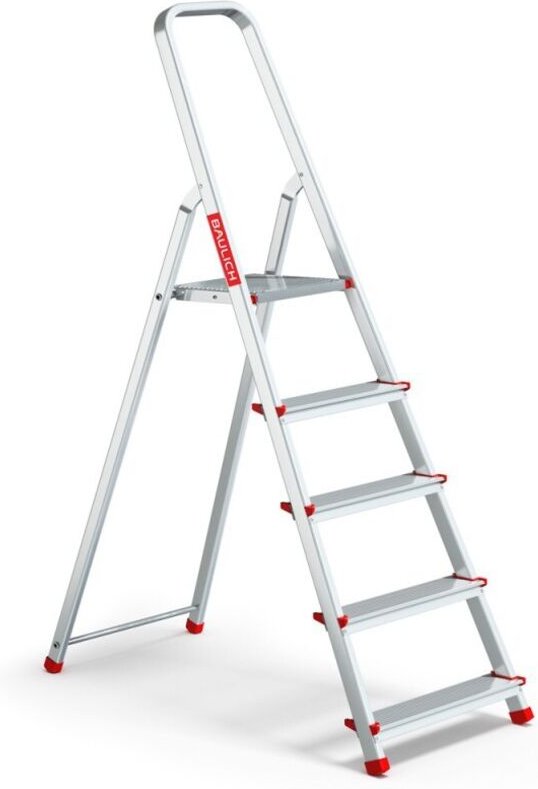 Einfache faltbare Haushaltsleiter aus Aluminium mit 5 Stufen, maximale Tragfähigkeit 125 kg.