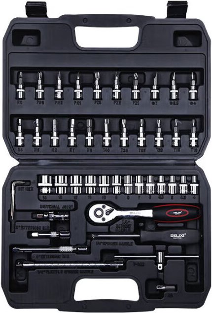 Thumbnail - DELIXI 46-teiliger Steckschlüssel-Satz mit Ratsche – 6.3mm (1/4") Profi-Stecknüsse für Auto- & Motorradreparaturen Chrom...