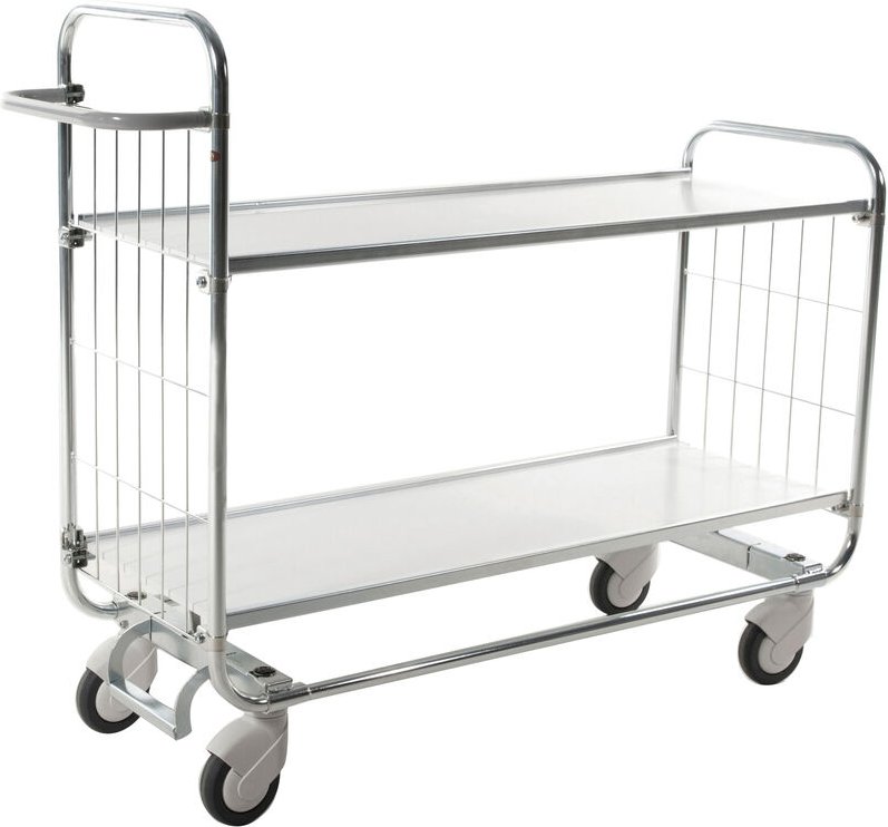 Kongamek Bordwagen verzinkt mit 2 laminierten Böden 1195x470mm und vergitterten Stirnwänden und Bremse