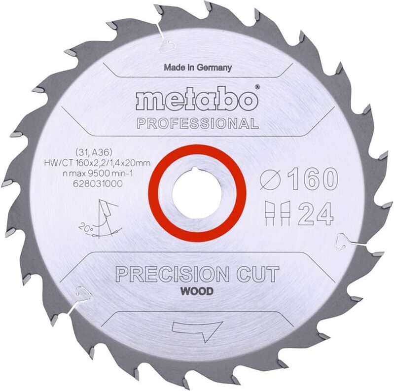 Kreissägeblatt Holz Precision Cut 160x20mm 24WZ 20° Tauch- Handkreissägen - Metabo