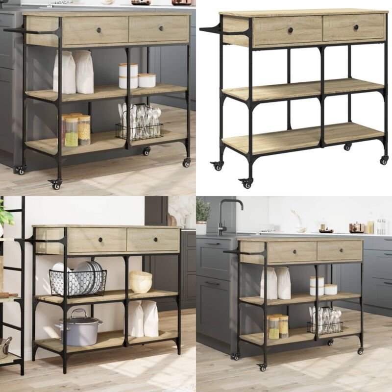 Küchenwagen Sonoma-Eiche 105x42x95 cm Holzwerkstoff - Küchenschrank - Küchentisch - Rollwagen - Kücheninsel - Retro Stil...