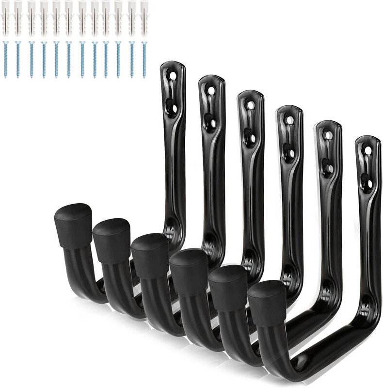 Stück, 6er-Pack, robuste J-Haken zur Aufbewahrung in der Garage, aus Stahl, zur Wandmontage (12 cm x 10 cm)