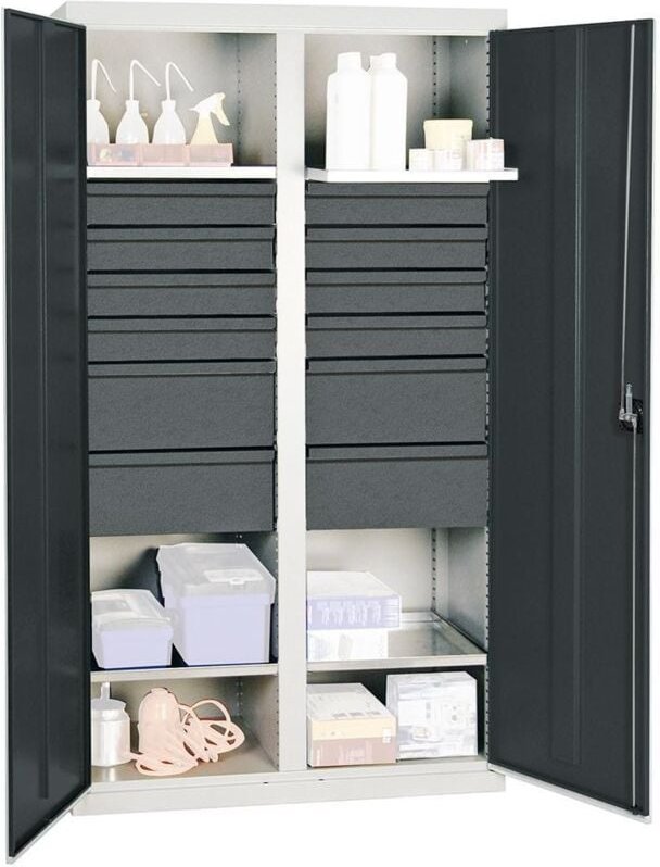 Stumpf Werkzeug- und Materialschrank Serie 3000 lichtgrau + 8 Schublade 100 mm + 4 Schublade 200 mm + Mitteltrennwand + ...