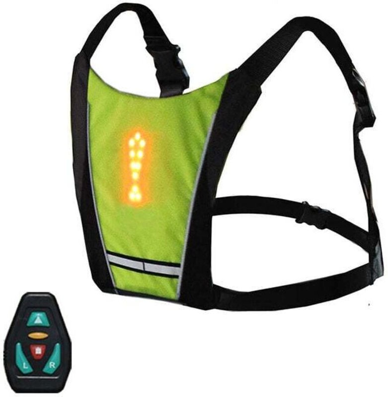 Thumbnail - DEBUNS USB-aufladbarer reflektierender Fahrradwesten-Rucksack mit LED-Blinkerlicht und Fernbedienung, Sicherheitsausrüst...