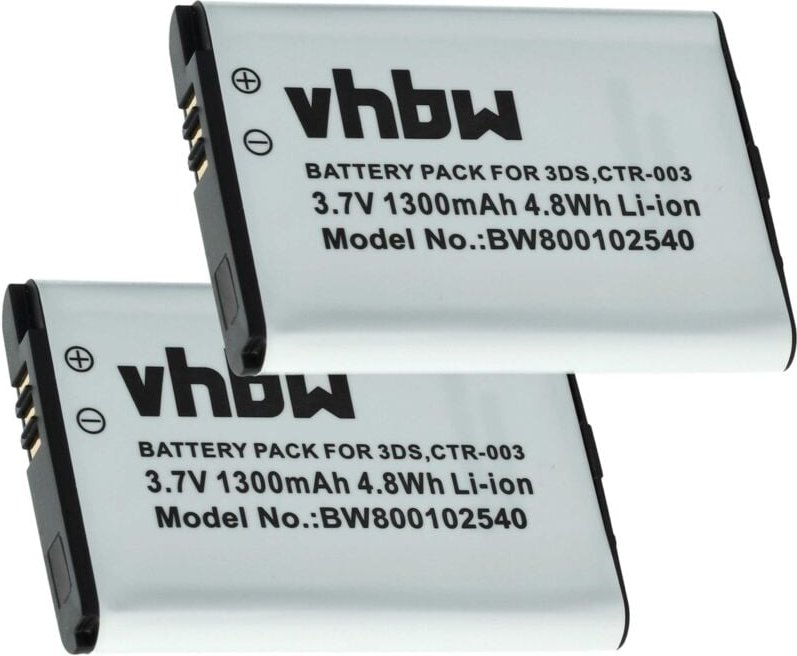 Vhbw - 2x Akku Ersatz für Nintendo CTR-003, c/ctr-a-ab für Spielekonsole (1300 mAh, 3,7 v, Li-Ion)
