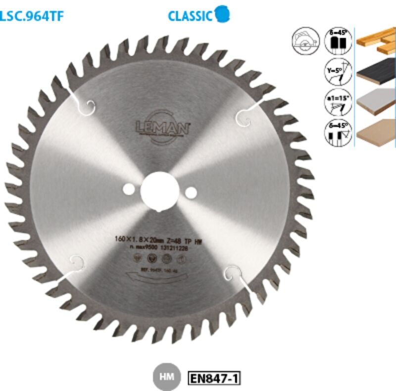 Kreissägeblatt für Handkreissäge Classic ø 160 Bohrung 20 Stärke 2,2/1,6 Nuten 48