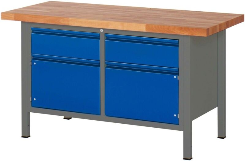 Höhenverstellbare Werkbank Premium mit 2 Schubladen und 2 Flügeltüren BxTxH 1500x700x840-1040mm anthrazitmetall / ral 50...
