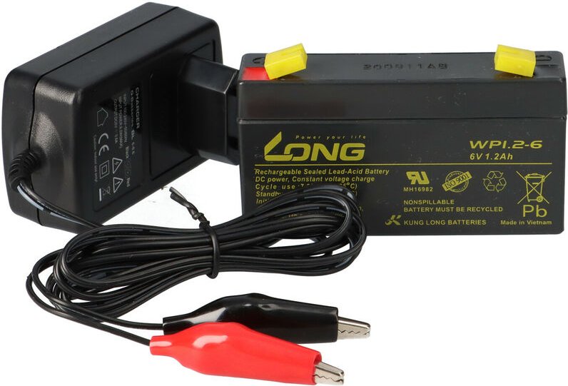 Kunglong - Set - Bleiakku und Ladegerät - 6V 1,2Ah Akku 0,6A Lader