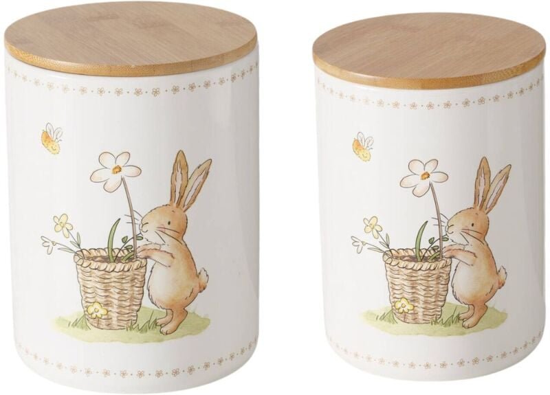 Boltze Gruppe - Küchenbehälter aus Keramik charmy, Hasenmuster, 2er-Set