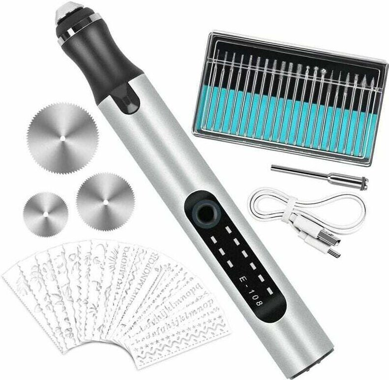 Multifunktionaler elektrischer Gravierstift, per USB wiederaufladbarer Mini-Gravierstift, Gravurwerkzeug, mit 20 Bohrern...