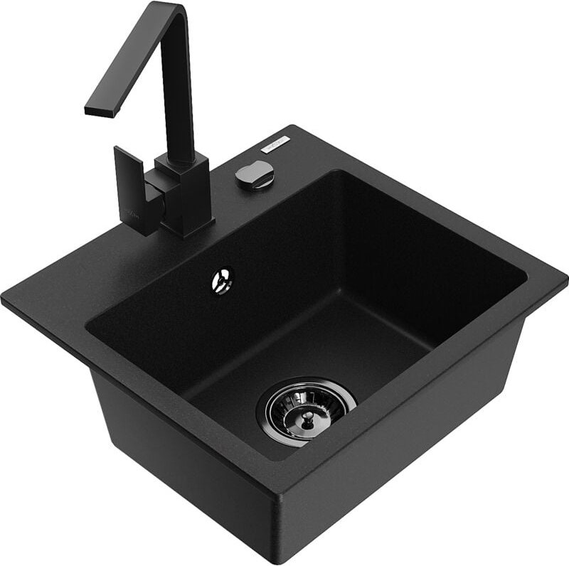 Milo 1-Becken-Granit-Spüle mit Mischbatterie Rita, Schwarz - 6505-77-670300-70-B - Mexen